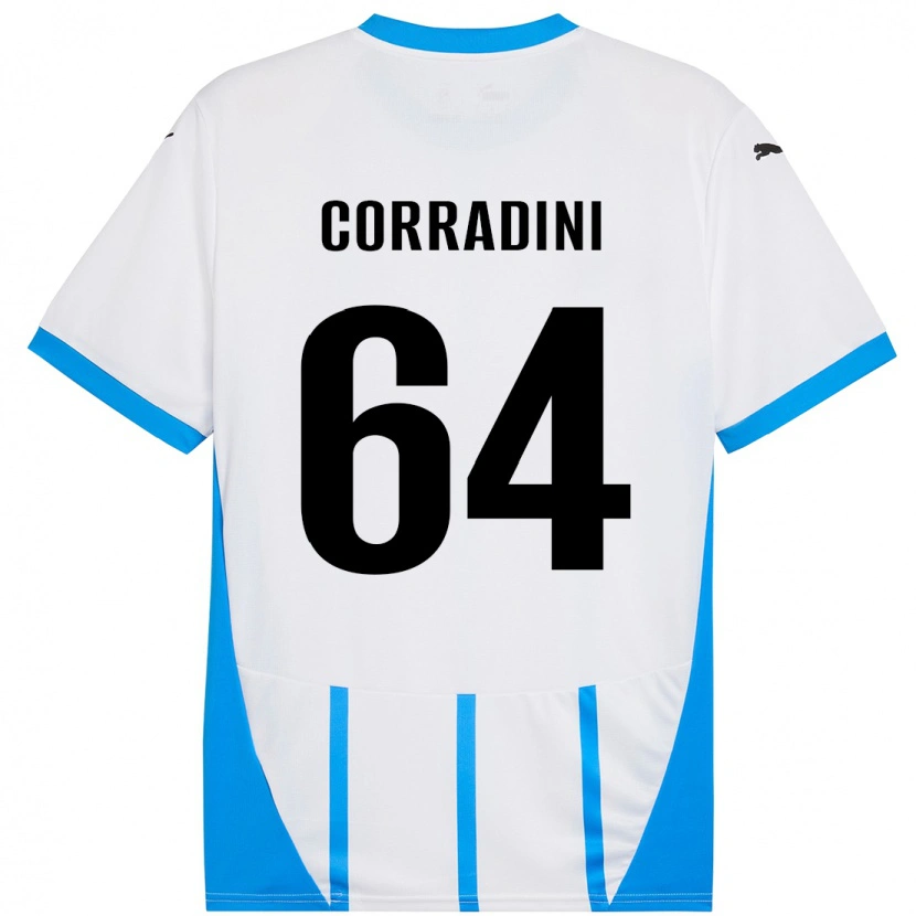 Danxen Bambino Maglia Francesco Corradini #64 Bianco Blu Kit Gara Away 2024/25 Maglietta