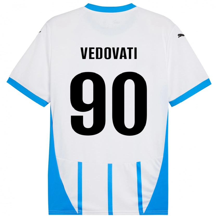 Danxen Bambino Maglia Gabriele Vedovati #90 Bianco Blu Kit Gara Away 2024/25 Maglietta