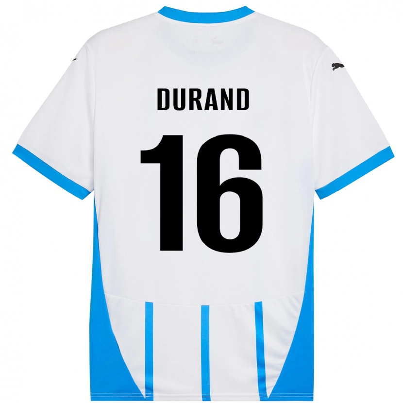 Danxen Bambino Maglia Solène Durand #16 Bianco Blu Kit Gara Away 2024/25 Maglietta