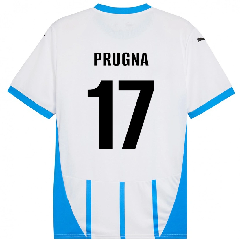 Danxen Bambino Maglia Cecilia Prugna #17 Bianco Blu Kit Gara Away 2024/25 Maglietta