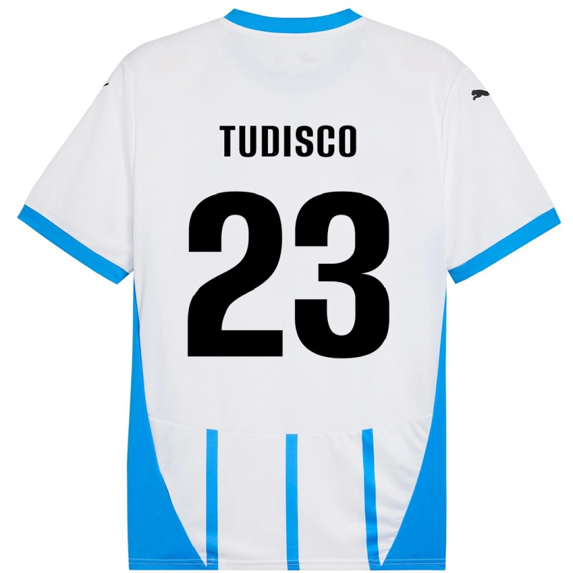 Danxen Bambino Maglia Giorgia Tudisco #23 Bianco Blu Kit Gara Away 2024/25 Maglietta
