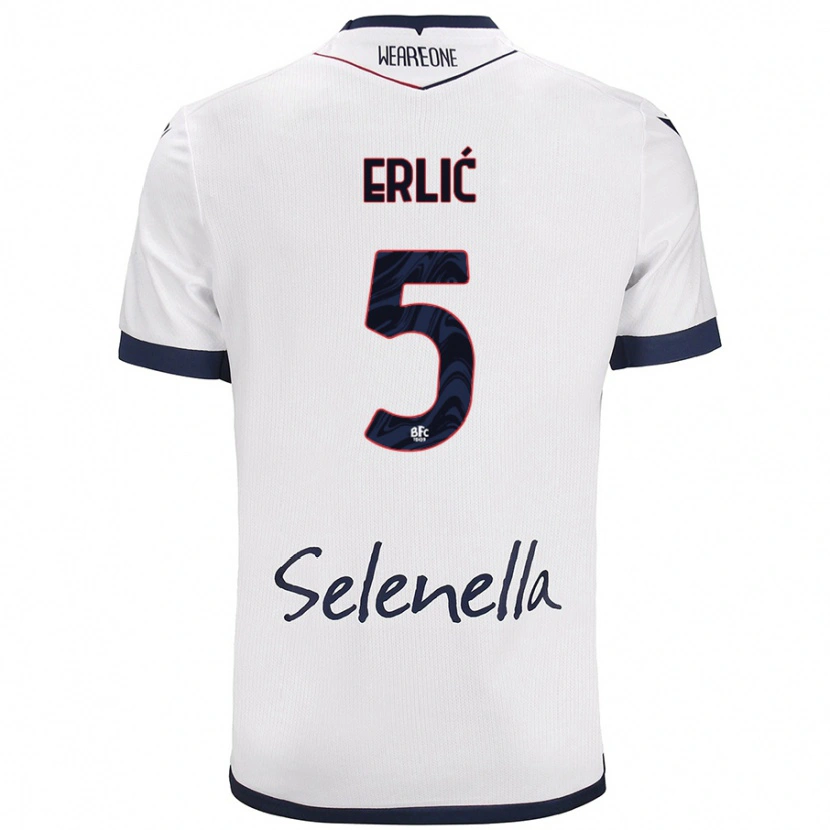 Danxen Bambino Maglia Martin Erlić #5 Bianco Blu Reale Kit Gara Away 2024/25 Maglietta