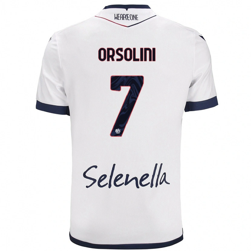 Danxen Bambino Maglia Riccardo Orsolini #7 Bianco Blu Reale Kit Gara Away 2024/25 Maglietta