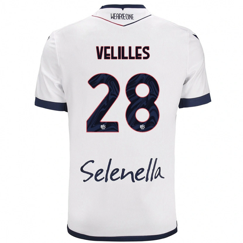 Danxen Bambino Maglia Aarón Velilles #28 Bianco Blu Reale Kit Gara Away 2024/25 Maglietta