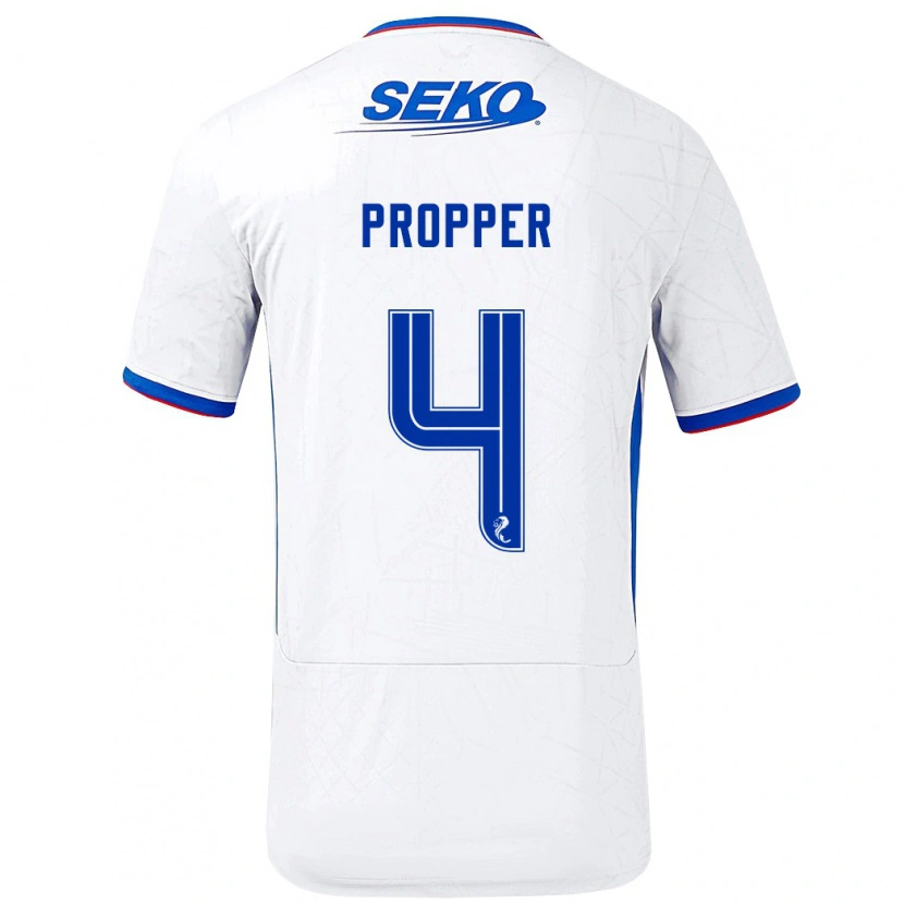 Danxen Bambino Maglia Robin Pröpper #4 Bianco Blu Kit Gara Away 2024/25 Maglietta