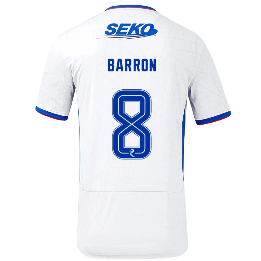 Danxen Bambino Maglia Connor Barron #8 Bianco Blu Kit Gara Away 2024/25 Maglietta