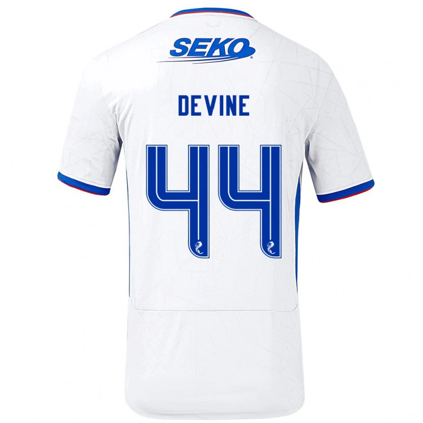 Danxen Bambino Maglia Adam Devine #44 Bianco Blu Kit Gara Away 2024/25 Maglietta
