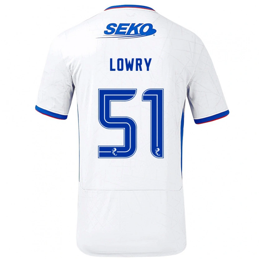 Danxen Bambino Maglia Alex Lowry #51 Bianco Blu Kit Gara Away 2024/25 Maglietta