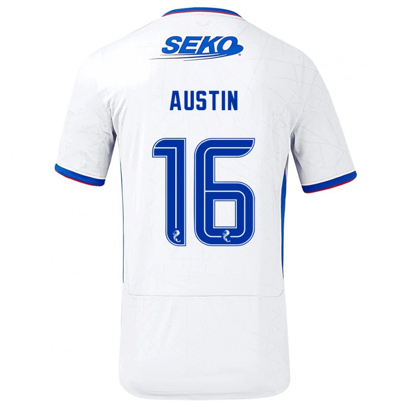 Danxen Bambino Maglia Eilidh Austin #16 Bianco Blu Kit Gara Away 2024/25 Maglietta