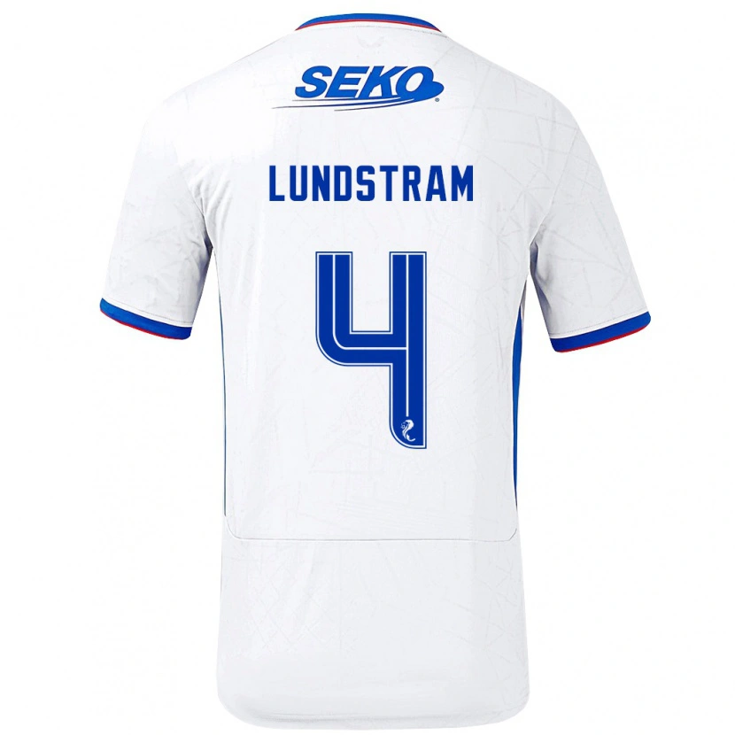 Danxen Bambino Maglia John Lundstram #4 Bianco Blu Kit Gara Away 2024/25 Maglietta