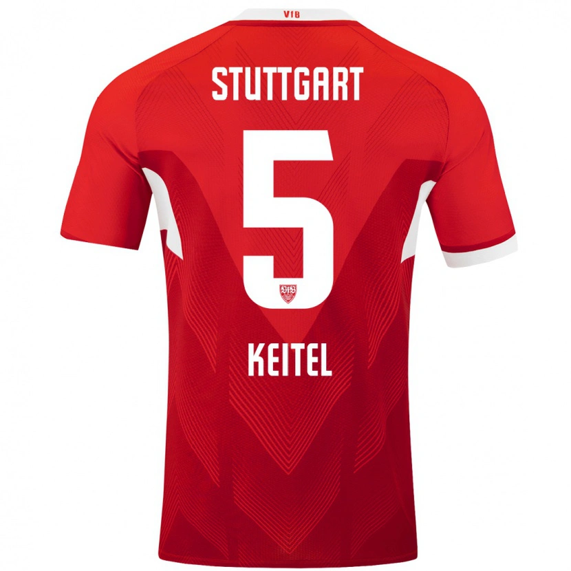 Danxen Bambino Maglia Yannik Keitel #5 Rosso Bianco Kit Gara Away 2024/25 Maglietta