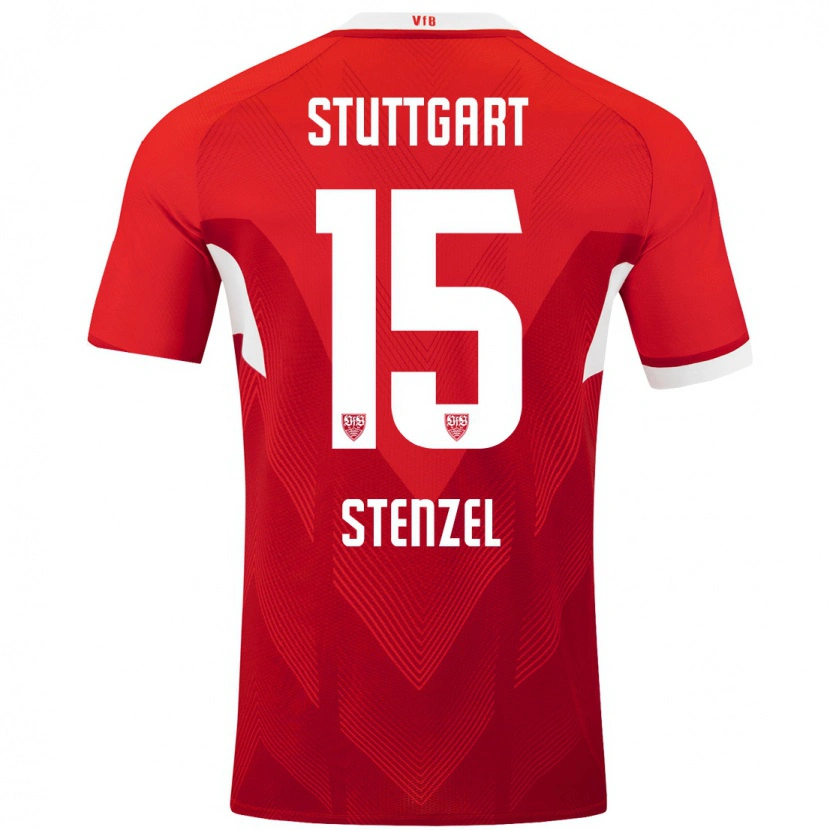 Danxen Bambino Maglia Pascal Stenzel #15 Rosso Bianco Kit Gara Away 2024/25 Maglietta