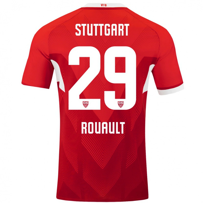 Danxen Bambino Maglia Anthony Rouault #29 Rosso Bianco Kit Gara Away 2024/25 Maglietta