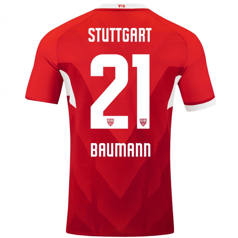 Danxen Bambino Maglia Katharina Baumann #21 Rosso Bianco Kit Gara Away 2024/25 Maglietta