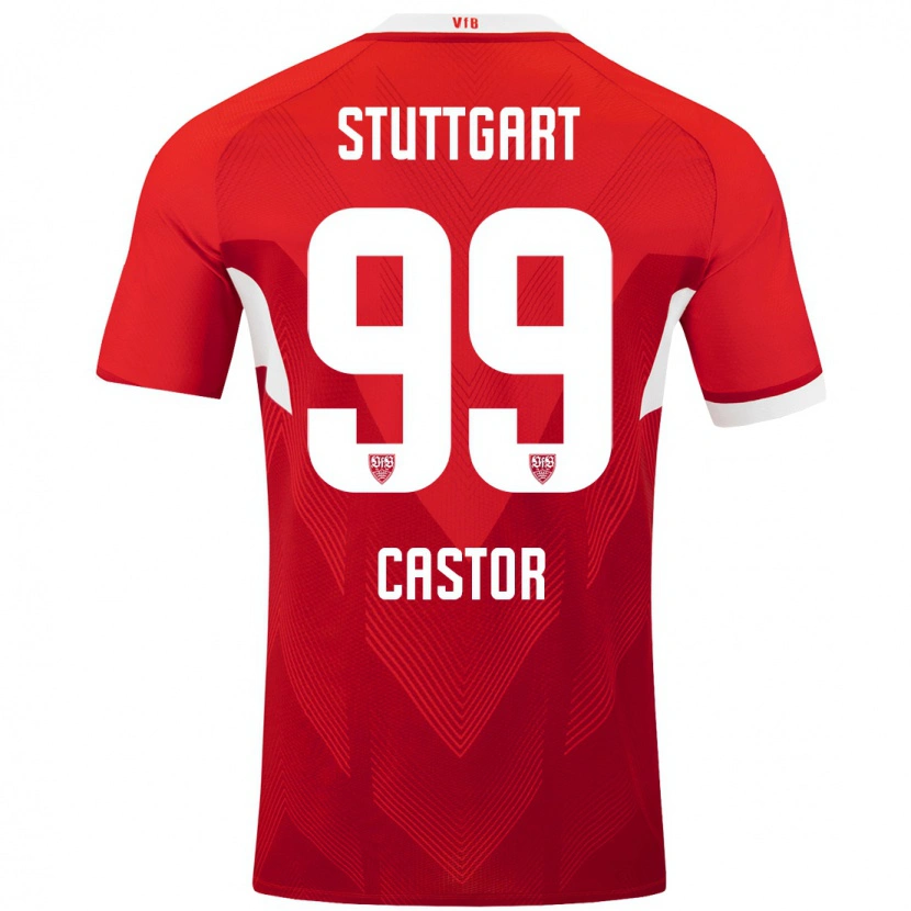 Danxen Bambino Maglia Gillian Castor #99 Rosso Bianco Kit Gara Away 2024/25 Maglietta