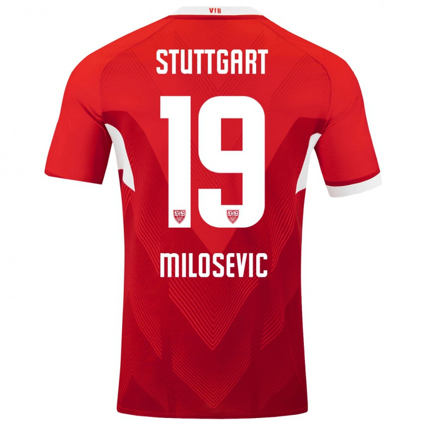 Danxen Bambino Maglia Jovan Milosevic #19 Rosso Bianco Kit Gara Away 2024/25 Maglietta