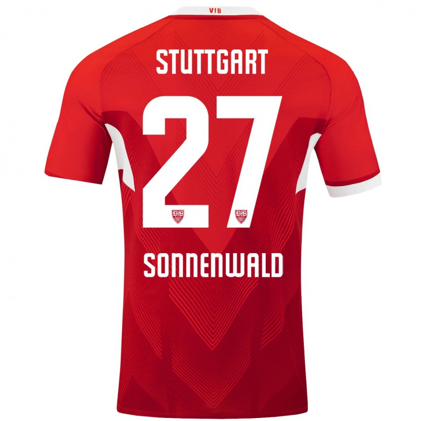 Danxen Bambino Maglia Lukas Sonnenwald #27 Rosso Bianco Kit Gara Away 2024/25 Maglietta