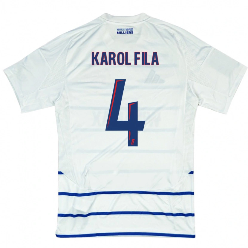 Danxen Bambino Maglia Karol Fila #4 Bianco Blu Kit Gara Away 2024/25 Maglietta