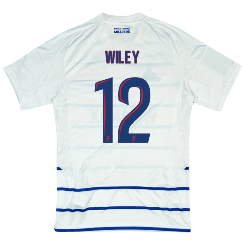 Danxen Bambino Maglia Caleb Wiley #12 Bianco Blu Kit Gara Away 2024/25 Maglietta
