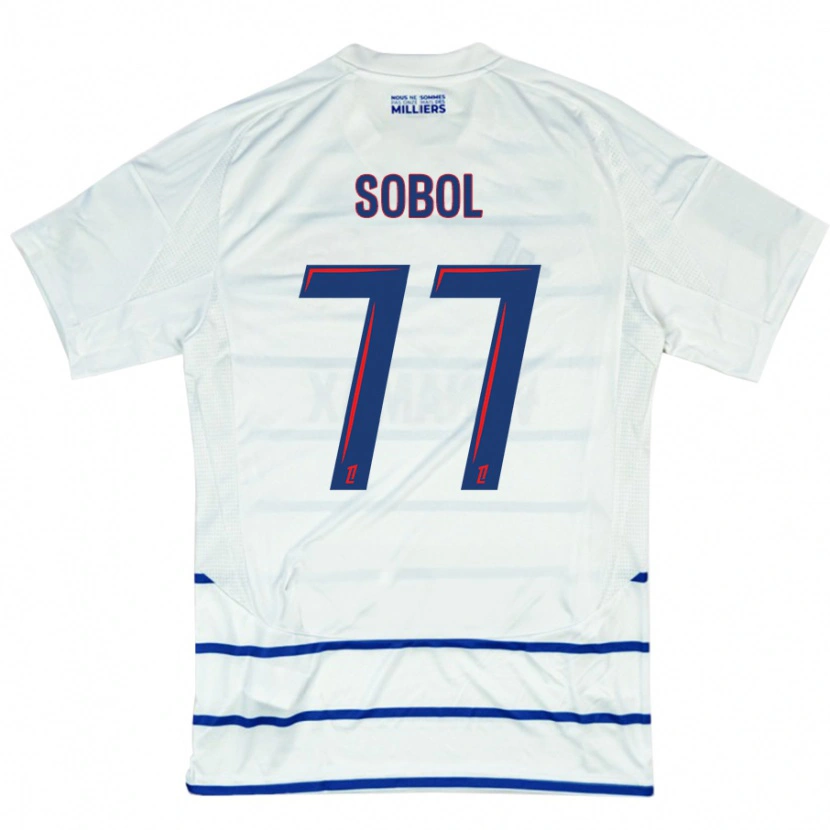 Danxen Bambino Maglia Eduard Sobol #77 Bianco Blu Kit Gara Away 2024/25 Maglietta