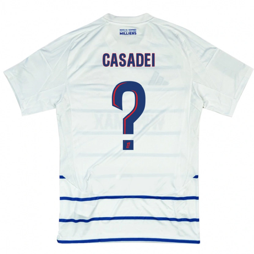 Danxen Bambino Maglia Alexis Casadei #0 Bianco Blu Kit Gara Away 2024/25 Maglietta