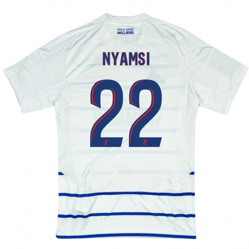 Danxen Bambino Maglia Gerzino Nyamsi #22 Bianco Blu Kit Gara Away 2024/25 Maglietta