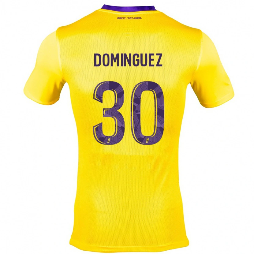 Danxen Bambino Maglia Álex Domínguez #30 Giallo Viola Kit Gara Away 2024/25 Maglietta