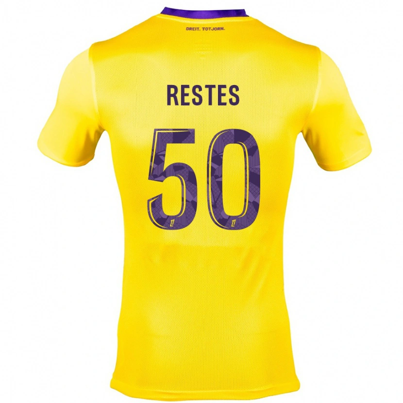Danxen Bambino Maglia Guillaume Restes #50 Giallo Viola Kit Gara Away 2024/25 Maglietta