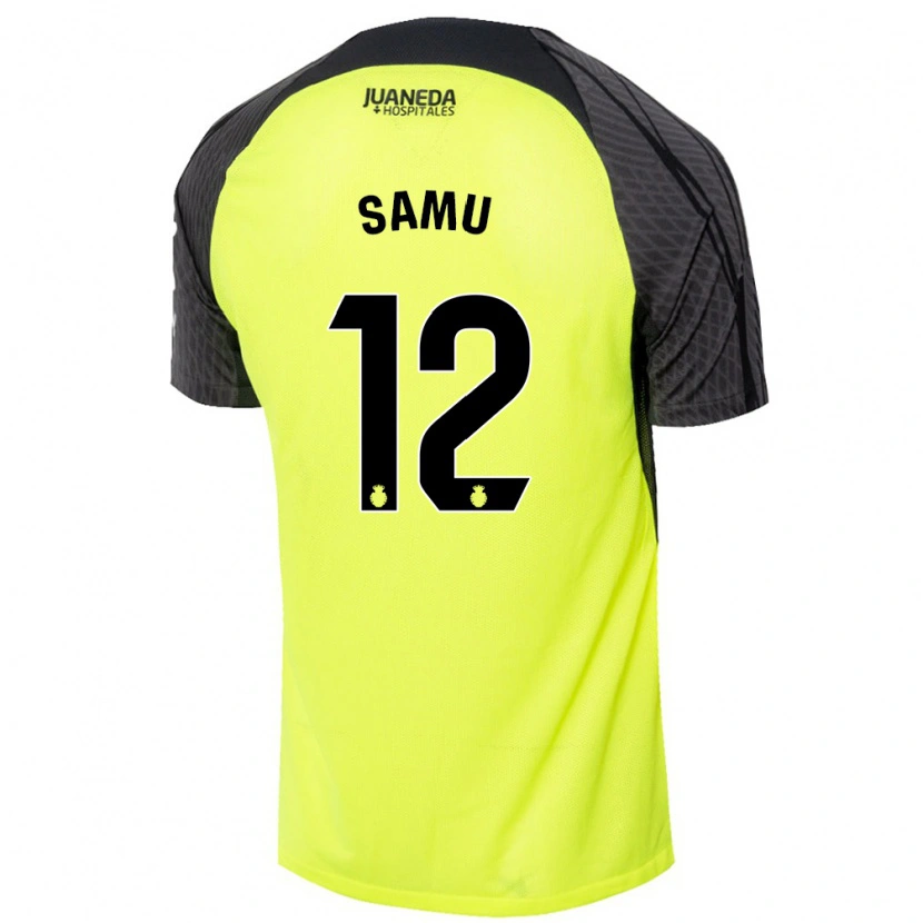 Danxen Bambino Maglia Samú Costa #12 Verde Fluorescente Nero Kit Gara Away 2024/25 Maglietta