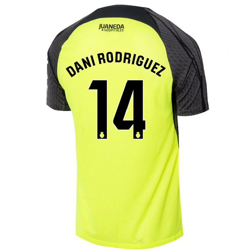 Danxen Bambino Maglia Dani Rodríguez #14 Verde Fluorescente Nero Kit Gara Away 2024/25 Maglietta