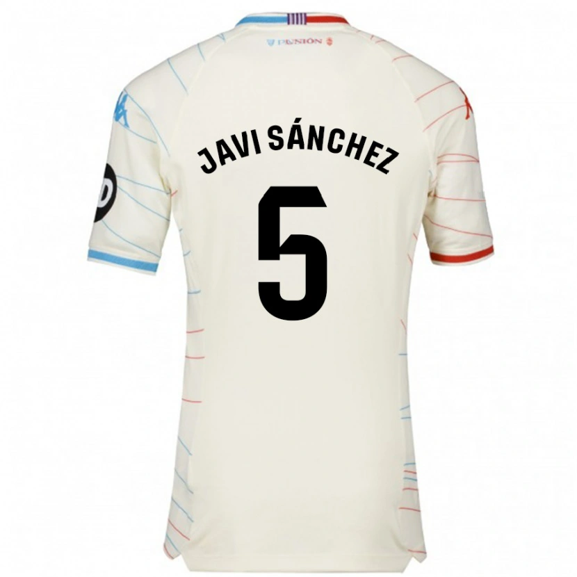 Danxen Bambino Maglia Javi Sánchez #5 Bianco Rosso Blu Kit Gara Away 2024/25 Maglietta