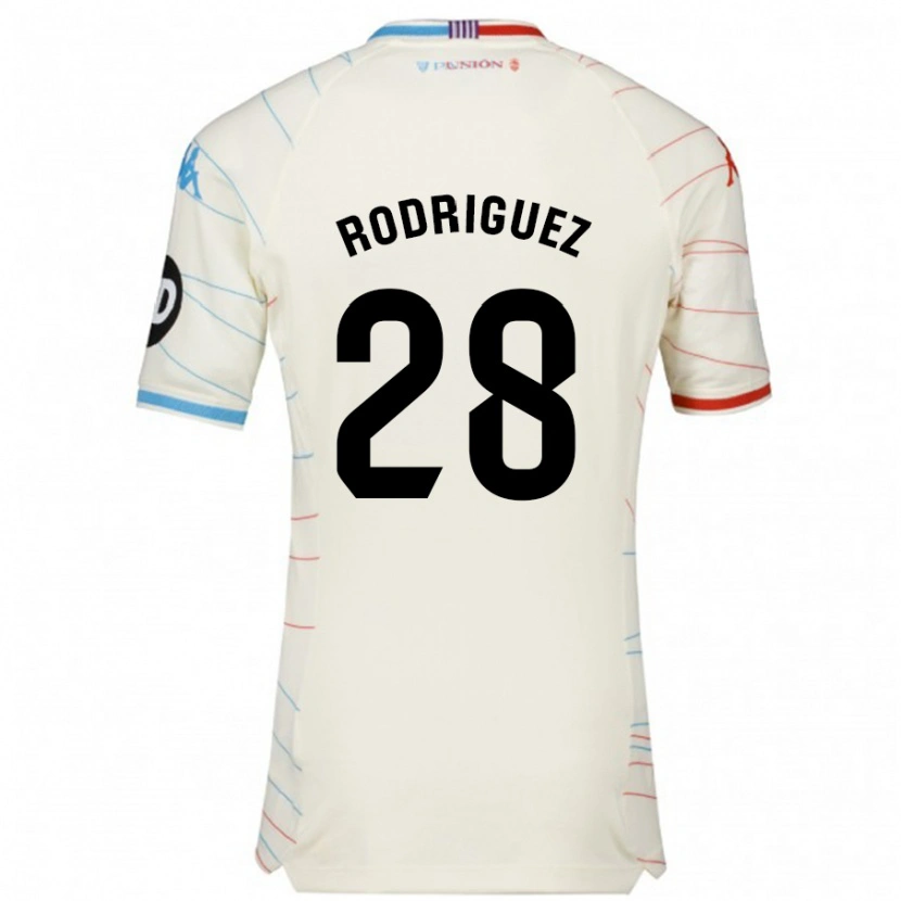 Danxen Bambino Maglia Yago Rodríguez #28 Bianco Rosso Blu Kit Gara Away 2024/25 Maglietta