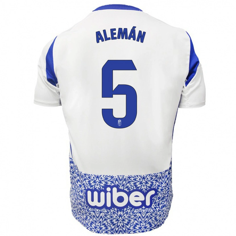 Danxen Bambino Maglia Carlos Alemán #5 Bianco Blu Kit Gara Away 2024/25 Maglietta