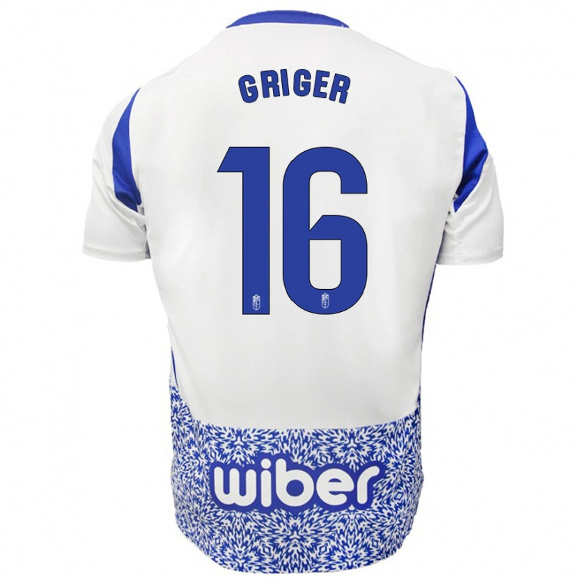 Danxen Bambino Maglia Adam Griger #16 Bianco Blu Kit Gara Away 2024/25 Maglietta