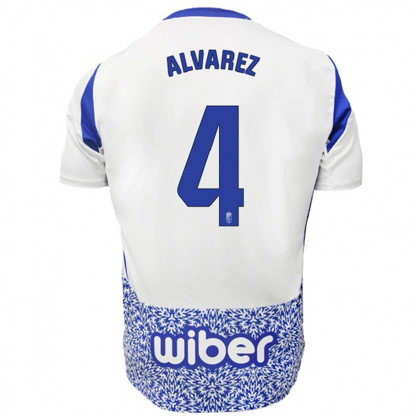 Danxen Bambino Maglia Isabel Álvarez #4 Bianco Blu Kit Gara Away 2024/25 Maglietta