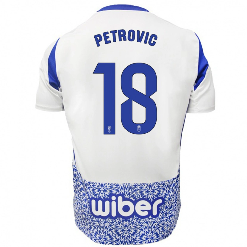 Danxen Bambino Maglia Njegos Petrovic #18 Bianco Blu Kit Gara Away 2024/25 Maglietta