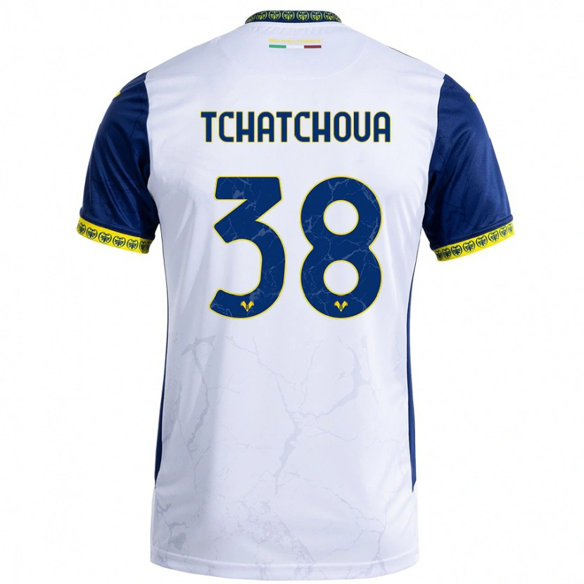 Danxen Bambino Maglia Jackson Tchatchoua #38 Bianco Blu Kit Gara Away 2024/25 Maglietta
