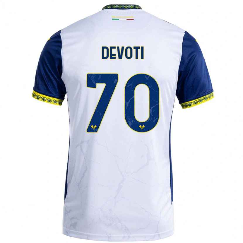 Danxen Bambino Maglia Andrea Devoti #70 Bianco Blu Kit Gara Away 2024/25 Maglietta
