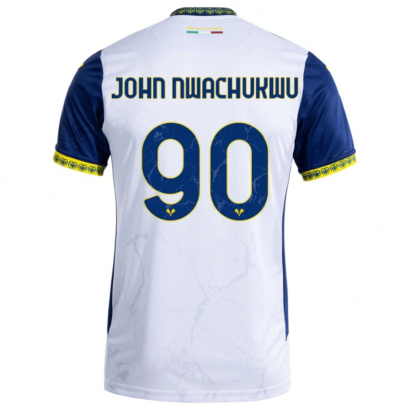Danxen Bambino Maglia Samuel John Nwachukwu #90 Bianco Blu Kit Gara Away 2024/25 Maglietta