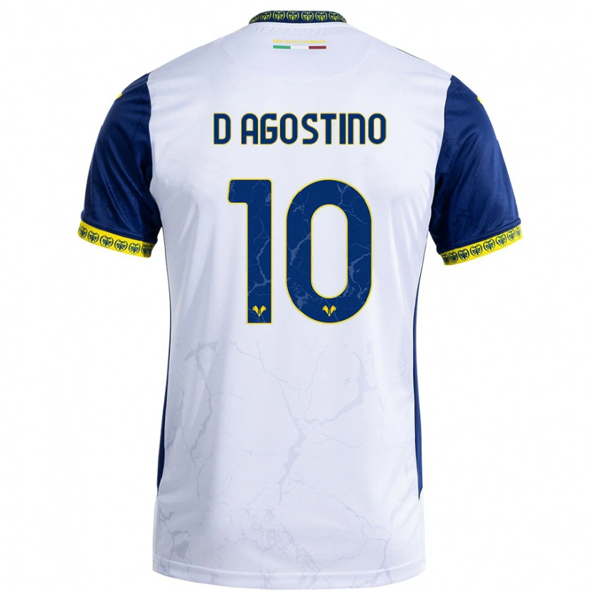 Danxen Bambino Maglia Samuele D'agostino #10 Bianco Blu Kit Gara Away 2024/25 Maglietta