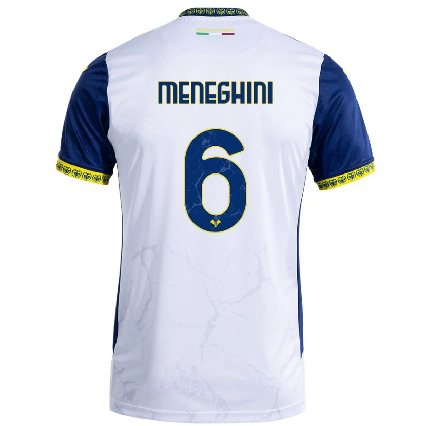 Danxen Bambino Maglia Sofia Meneghini #6 Bianco Blu Kit Gara Away 2024/25 Maglietta