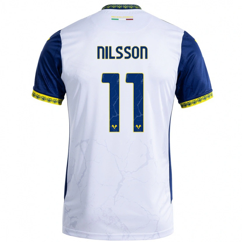 Danxen Bambino Maglia Sara Nilsson #11 Bianco Blu Kit Gara Away 2024/25 Maglietta