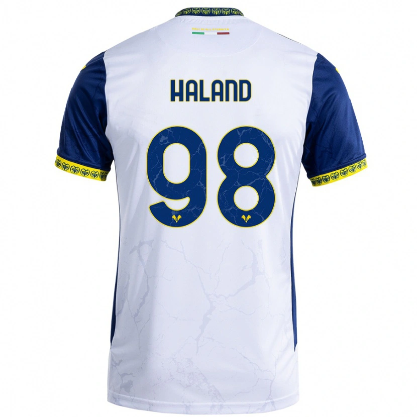 Danxen Bambino Maglia Benedicte Iversen Håland #98 Bianco Blu Kit Gara Away 2024/25 Maglietta