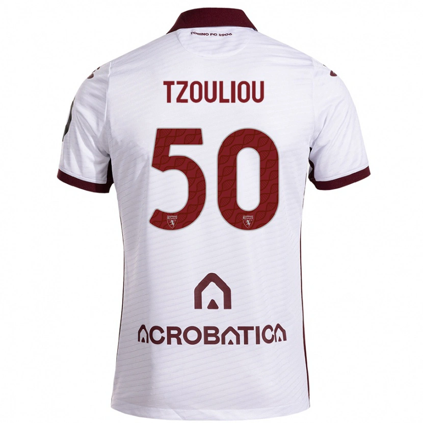 Danxen Bambino Maglia Dimitrianos Tzouliou #50 Bianco Marrone Kit Gara Away 2024/25 Maglietta