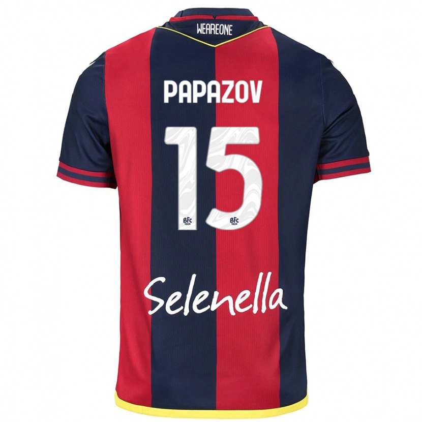 Danxen Uomo Maglia Dimitar Papazov #15 Rosso Blu Reale Kit Gara Home 2024/25 Maglietta