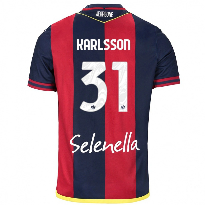 Danxen Uomo Maglia Kazper Karlsson #31 Rosso Blu Reale Kit Gara Home 2024/25 Maglietta