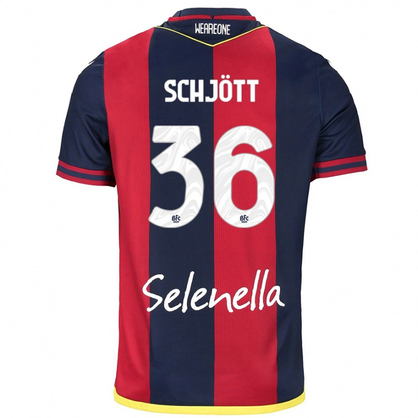 Danxen Uomo Maglia Gustav Schjött #36 Rosso Blu Reale Kit Gara Home 2024/25 Maglietta