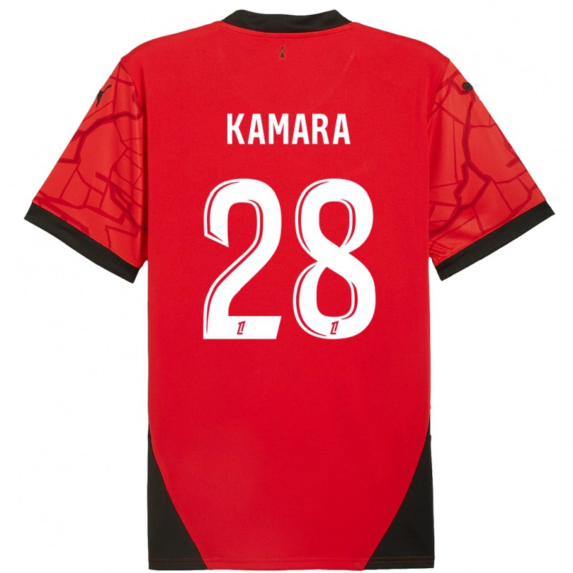 Danxen Uomo Maglia Glen Kamara #28 Rosso Nero Kit Gara Home 2024/25 Maglietta