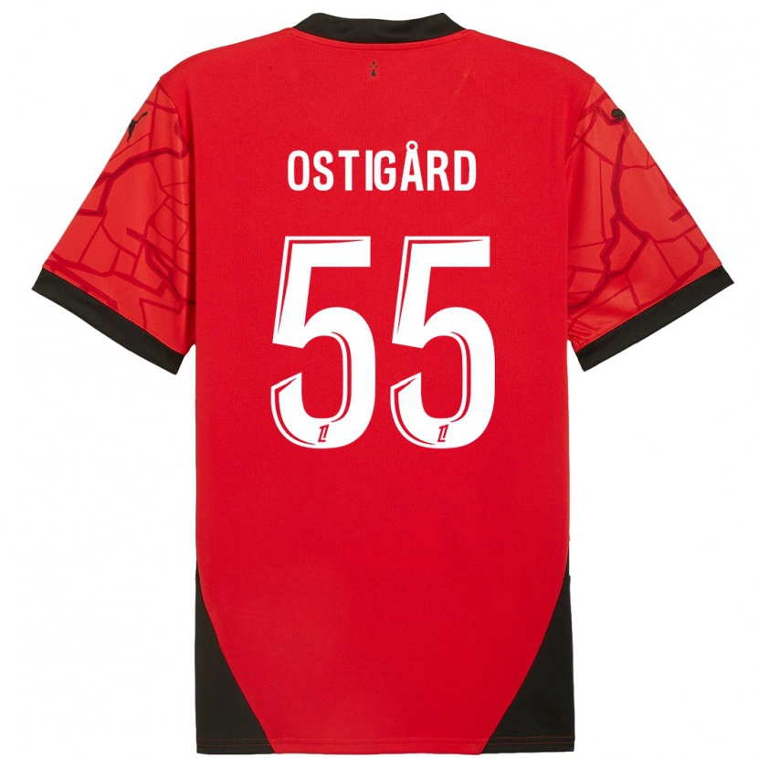 Danxen Uomo Maglia Leo Østigård #55 Rosso Nero Kit Gara Home 2024/25 Maglietta