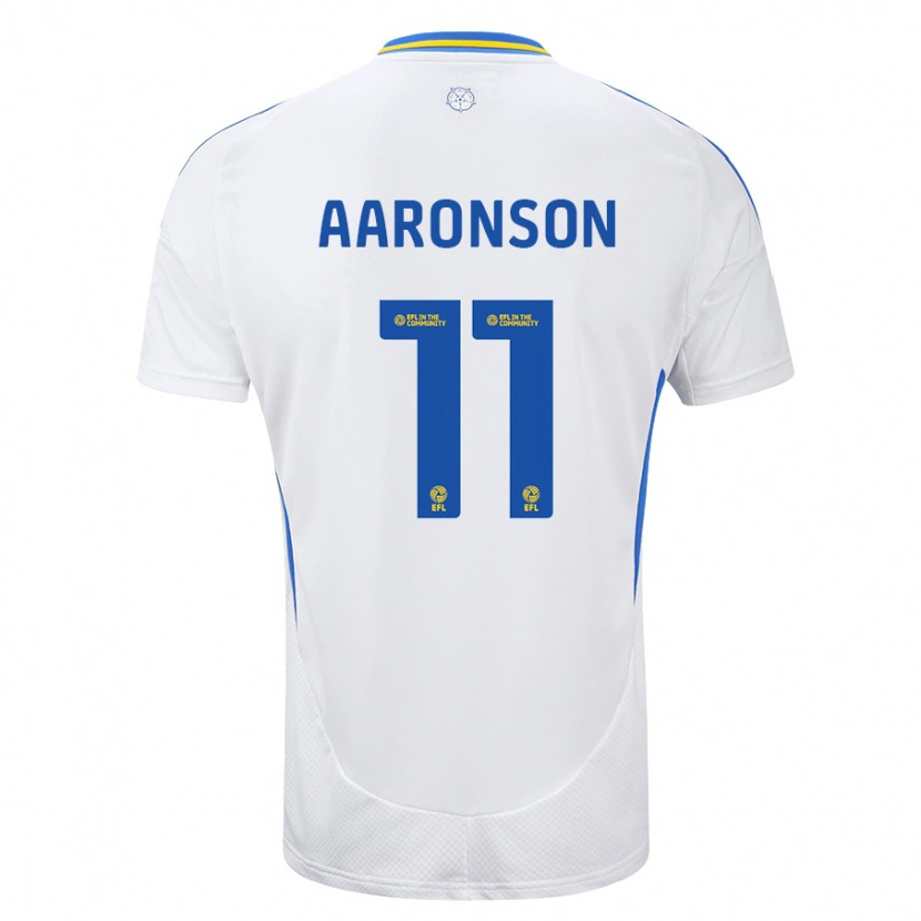 Danxen Uomo Maglia Brenden Aaronson #11 Bianco Blu Kit Gara Home 2024/25 Maglietta